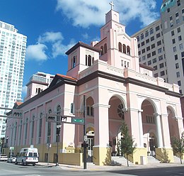 Gesu Church, built in 1896, is the oldest Catholic church in Miami, and one of many central churches and synagogues in Downtown