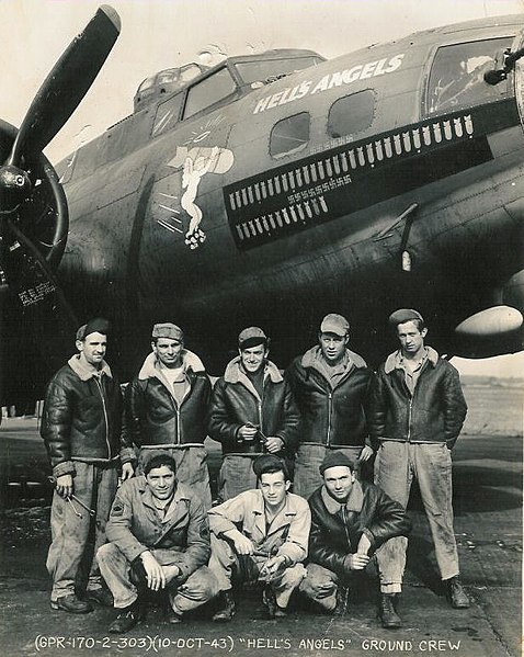 Aircraft and ground crew of the B-17 Flying Fortress of the 358th Bombardment Squadron and 303rd Bombardment Group, RAF Molesworth, known as the "Hell