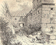 Reconstruction of how the citadel and its gate might have appeared in 1250 BC