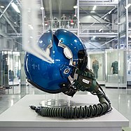 English: Helmet for pilots of a NASA Northrop T-38 Talon, on exhibition at Technik Museum Speyer, Germany Deutsch: Helm für Piloten einer NASA Northrop T-38 Talon, ausgestellt im Technik Museum Speyer