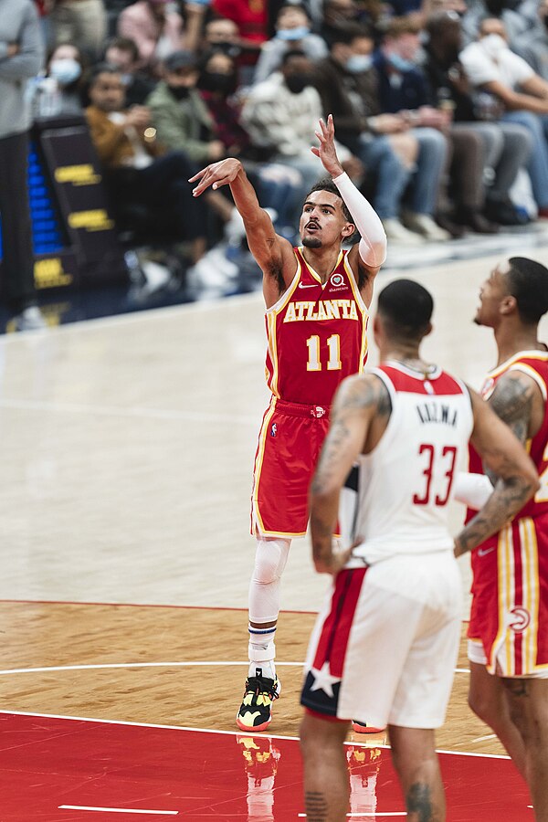 Trae Young of the Atlanta Hawks shoots a free throw during a game vs the Washington Wizards.