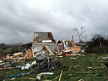EF3 damage to a house in Nances Creek, Alabama, near Jacksonville. NancesCreekAL2018EF3.jpg