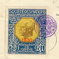 Nansen passport renewal stamp; Nansen International Office for Refugees, 1930