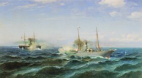 Battle of Vesta with the Ottoman ironclad Feth-i Bülend in the Black Sea on July 11, 1877;  Rufin Sudkowskyj 1881