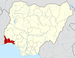 Mapa da Nigéria destacando o estado Ogun