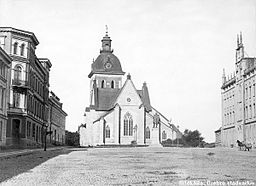 Sankt Nicolai kyrka före 1877 (med den gamla tornhuven).