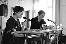 Nora Gomringer, Fridolin Schley in the school reading series As foreign as we humans in Bamberg (c) LPB.jpg