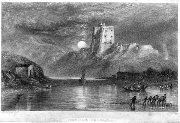 Norham Castle, 1836, moonrise engraving by William Miller after J. M. W. Turner