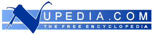 Logo reading "Nupedia.com the free encyclopedia" in blue with the large initial "N"