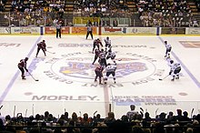 The Saginaw Spirit play the Plymouth Whalers at the Wendler Arena of the Dow Event Center during an Ontario Hockey League season-opening game, September 2005