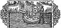 The woodcut shows a naval ship with a man aft studying the weather. In front of him is a compass (incorrectly) divided into thirteen points.