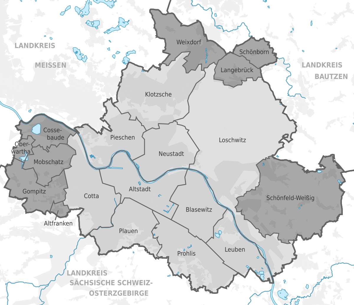 karte stadtteile dresden Liste Der Stadtbezirke Und Ortschaften In Dresden Wikipedia karte stadtteile dresden