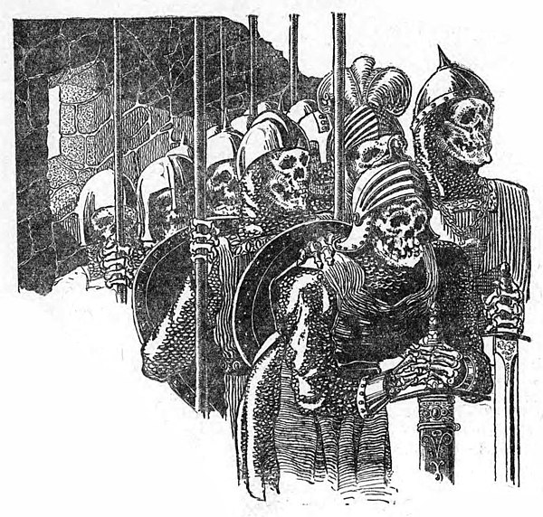 A band of skeletons armed as 13th-century soldiers