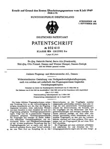 Titelblatt der veröffentlichten Patentschrift für die Flächenregel mit anderslautender Namensschreibweise Frenzls, mehr als 11 Jahre nach der Erteilung