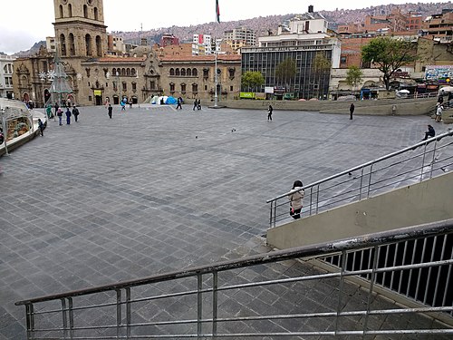 Plaza San Francisco (La Paz) with a nice christmas tree in a city without big classical christmas trees (altitude above 3200 m), December 2017 in South America