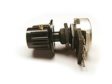 A potentiometer knob with a set screw for locking it in place. Potentiometer knob with set screw.jpg