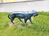 Praha - Chodov, Babákova 1, plastika tygra u mateřské školy