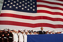 Obama speaking to servicemen and women at Naval Air Station Jacksonville. President Barack Obama speaking in Jacksonville, Florida 10-26-09.jpg