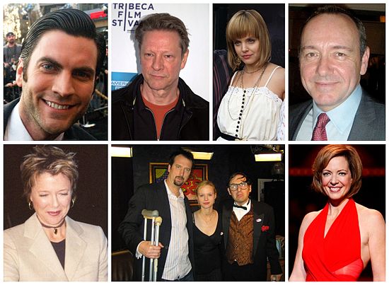 The principal actors and actressesFirst row: Wes Bentley, Chris Cooper, Mena Suvari, Kevin SpaceySecond row: Annette Bening, Thora Birch, Allison Janney