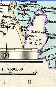 Qatar in an 1891 map by Adolf Stieler, with Al Bidda as the major settlement Qatar in Stielers Handatlas 1891 59.JPG