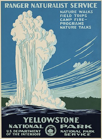 1938 poster promoting Yellowstone National Park, the first national park in the world