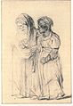 Old Woman Being Supported by a Young Girl (Ruth and Naomi ?) label QS:Len,"Old Woman Being Supported by a Young Girl (Ruth and Naomi ?)" label QS:Lfr,"Vieille dame soutenue par une jeune fille (Ruth et Naomi ?)" label QS:Lnl,"Oude vrouw ondersteund door een jong meisje (Ruth en Naomi ?)" . Circa 1642 date QS:P,+1642-00-00T00:00:00Z/9,P1480,Q5727902 . Black chalk, white paint, gray wash. 12.9 × 8.7 cm (5 × 3.4 in). City of Brussels, Royal Museums of Fine Arts of Belgium.