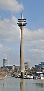 <span class="mw-page-title-main">Rheinturm</span> Telecommunications tower , with restaurant and observation deck in Düsseldorf, Germany