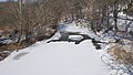 Frozen Roaring Creek from the PA Route 487 bridge. Edited slightly here. January 24, 2014.