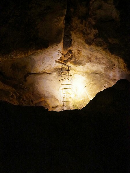 File:Rope ladder from 1920's to the lower caves.jpg