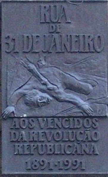 Commemorative plaque on 31 de Janeiro Street, in Porto.