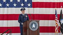 Bratton speaks during the Space Training and Readiness Command activation ceremony, 23 August 2021 STARCOM Activation Ceremony (6799299).jpg