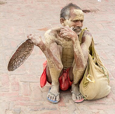 Sadhu sitting in the ground of Janki Mandir, Janakpurdham Nepal.