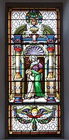 Saint Anne Stained glass window in the Saint Antony church in St. Ulrich in Gröden.jpg