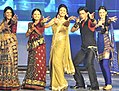(r to l) Sanaya Irani, Shahrukh Khan, Ragini Khanna and Giaa Manek at the Ra.One music launch