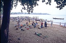 Fishermen land their catch of fish in Sao Tomé