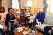 Nirupama Rao, the then Indian Ambassador to the U.S., in a meeting with Hillary Clinton, the then U.S. Secretary of State, in Washington, D.C., 2012 Secretary Clinton Meets With Indian Ambassador Rao (6762166815).jpg