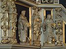 Relief am Kanzelkorb: Lukas mit Stier Johannes mit Adler