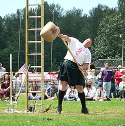 The sheaf toss event at the 2005 Skagit Valley Highland Games, in the state of Washington, United States. Sheaf toss 001.jpg