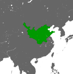 Lãnh thổ triều Đại Thuận (xanh lục) lúc rộng nhất, năm 1644