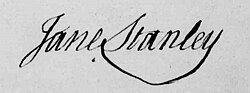 Signature of Lady Jane Stanley, from her 1801 will