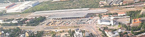 Luftbild vom Sofia Hauptbahnhof und zentralen Busbahnhof