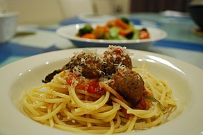 Домашние спагетти с фрикадельками