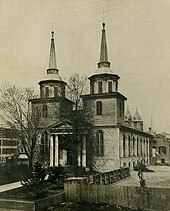 Ste. Anne de Detroit (Old Sainte Anne de Detroit), founded in 1701, is the second-oldest continuously operating Roman Catholic parish in the United States. Ste. Anne's original "stone church", as seen in this 1840s-era photograph, was built in 1818. The present Gothic Revival-styled church was completed in 1887. Today its parish is largely ethnic Hispanic. Stannesdetroit1840s.jpg