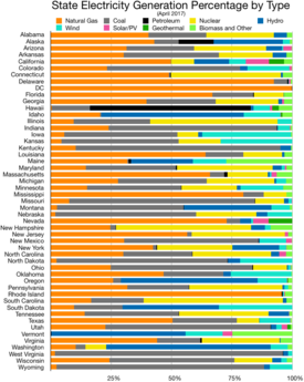 Percentuale di generazione di elettricità statale per tipo