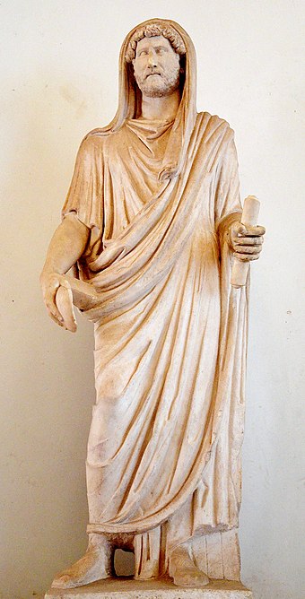 Statue of Hadrian as pontifex maximus, dated 130–140 AD, from Rome, Palazzo Nuovo, Capitoline Museums