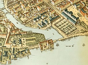 Klara sjö och omgivning på Heinrich Neuhaus Stockholmspanorama, 1870.