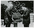 NBS Directors Lyman Briggs [left] and Edward Condon [right] standing with the commemorative sundial