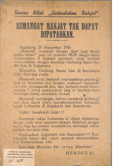 Berkas:TDKGM 01.188 Siaran Kilat "Kedaulatan Rakyat", 12 November 1945.pdf