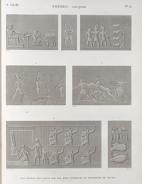 Pl.14 - Bas-reliefs recueillis sur les murs intérieurs et extérieurs du palais