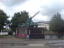 A 3.7-inch Heavy Anti-Aircraft gun surmounts the monument erected to the air defence of Swansea, particularly the night of 21 February 1941. The Monument to the Air Defence of Swansea 1939-1945 - geograph.org.uk - 498182.jpg